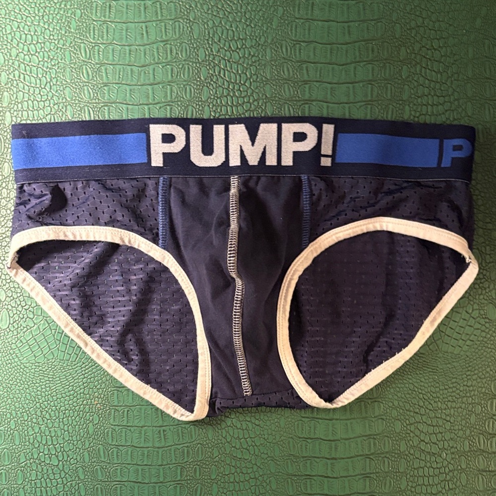 PUMP! navy mesh and white briefs